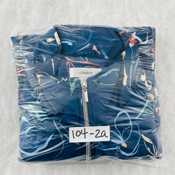 CJ Banks Womens Blue Botanical Floral Print Quilted Full Zip Puffer Vest Size 1X - Picture 7 of 7